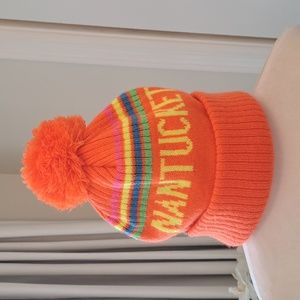 NWOT Town Pool Unisex Nantucket Logo Neon Orange‎ Knit Hat Grey Fleece Lining